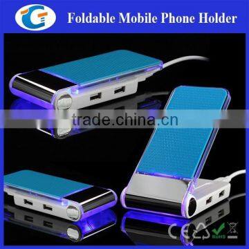 Colorful LED Light Mobile Phone Holder with 4 Ports USB Hub