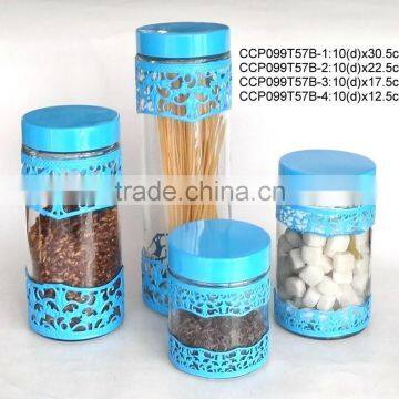 Round glass jar with metal casing (CCP099T57B)