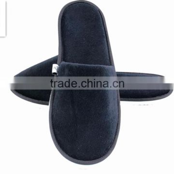 Wholesale Black Plush Disposable Hotel Slippers with Anti Slip Dots Sole