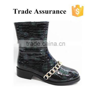 Black fashion leather boots for women with belt design