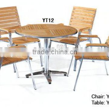 garden furniture outdoor wooden leisure aluminum high back chairs table set YC016 YT12