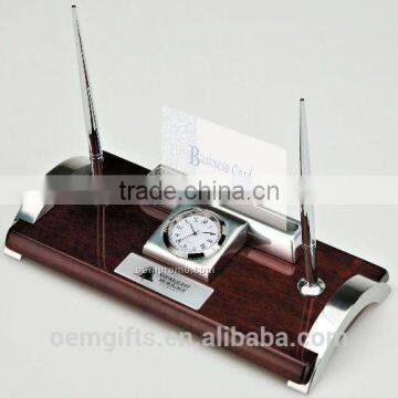 Executive Two Pen Set Clock And Card Holder Desk Set With Clock Two Pen Card Holder