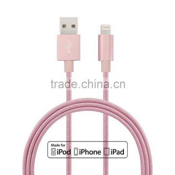 MFi certified c48 connector fashion pink fabric braided Alumimun shell seamless usb charger cable