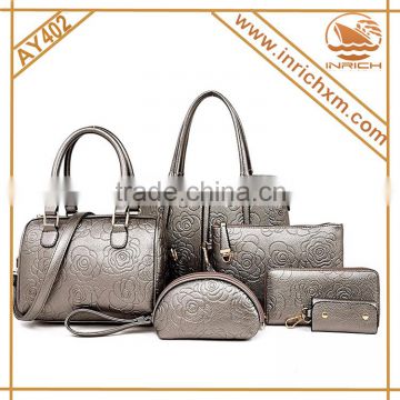 China Wholesale Handbags 2016 Woman Fashion 6 Pieces Leather Handbag Set