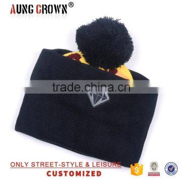 Custom Knitted Cuff Embroidery Beanie Hat/pom Pom Jacquard Knitted Hat photo-6