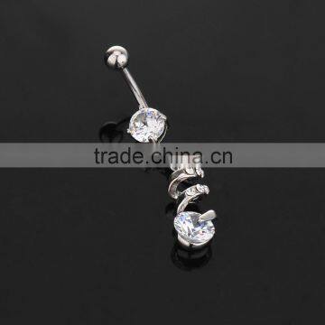 Industrial Style With Big Clear Zircon Drop Down Dangle Belly Button Naval Ring.