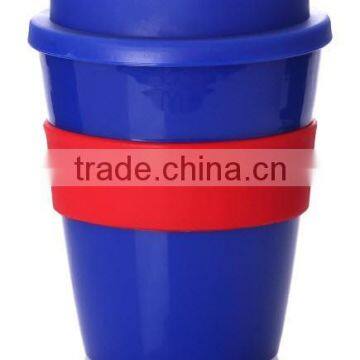 Eco-friendly 12OZ Double Wall Plastic Coffee Cup With Silicon Heat Band photo-3