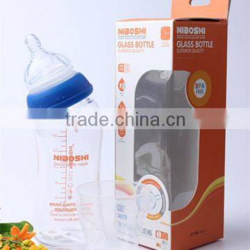 210ml factory high quality unique shape baby products accessories mouth blown BPA free glass baby feeding bottle