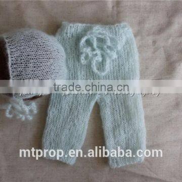 Knit Newborn Mohair Bonnet With Pants Full Set Baby Shower Gift Baby Photography Props