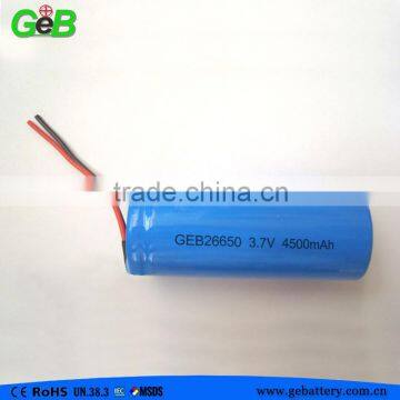 GEB26650 cylindrical rechargeable lifepo4 3.7V 4500mAh battery
