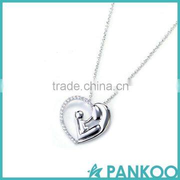 Sterling Silver Zircon Heart Pendant Necklace Gift for Mother's Day