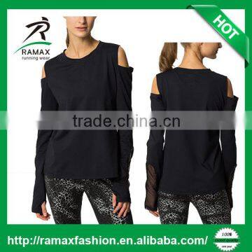 Ramax Custom Women Sport Black Crew Neck Long Sleeve Training T Shirt Tops