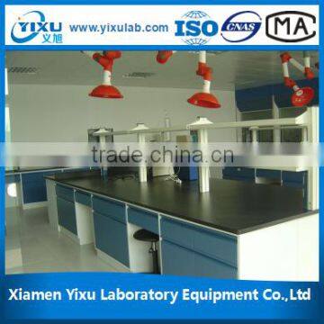 University wall bench with overhead cabinet and reagent shelf