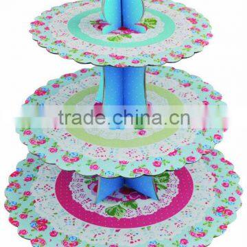 3 tire corrugated paper printed tea party cake stand