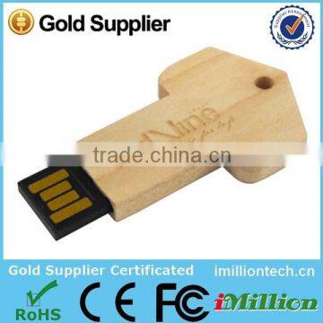 Key shape Engraving logo wood usb flash drive 8G A grade memory