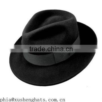 2014 Fashion 100% Wool Felt Black Fedora Men Hat Factory Price