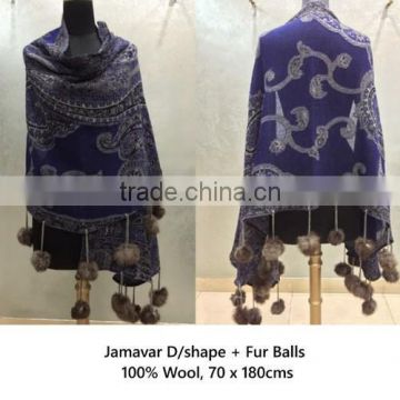 Jamawar ShawlJamavar D/Shape Fur balls 03