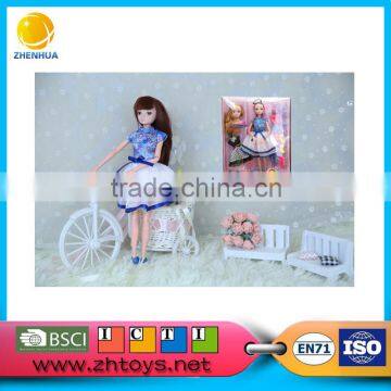 Fashion women doll with long straight hair wear upscale dress with a set of accessories