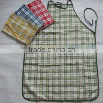 new design bib customed cotton/polyester plain colour yarn dyed check gingham apron kitchen set