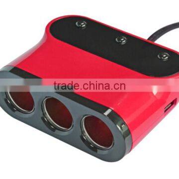 2014 newest Car Cigar socket car charger with 2 USB car charging ports and display voltage and current