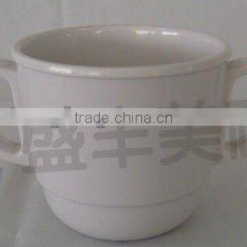 white melamne cup with two handles