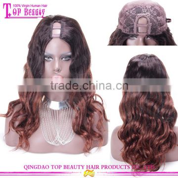 Wholesale Remy Indian Fashion Wigs 180% Density Color 1b/33 U Part Wig Ombre Color