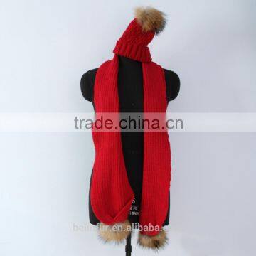 Popular Warm Crochet Scarf Real Fur Pom Pom Crochet Scarf With Hats photo-2