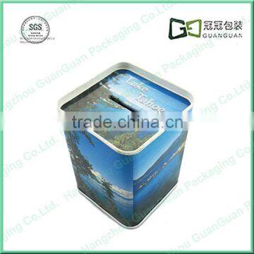 Delicate new customized designed china factory directly hight quality rectangular tin money box with lock and key