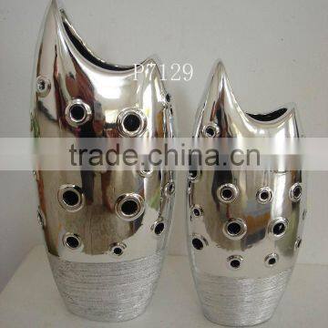 ceramic flower vase with plating finish