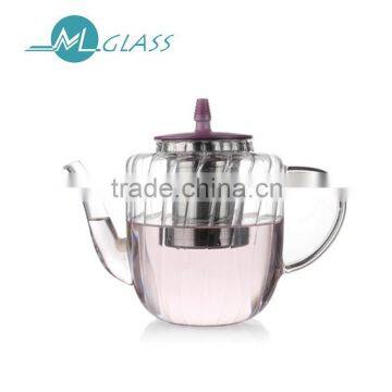 wholesale 1000ml pyrex glass teapot with stainless infuser plastic lid high borosilicate glassware N6417