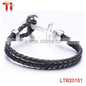 Genuine Cow Leather Silver Color Bracelet Men, Zircon Diamond Jewelry Bracelet for Men, Fashion Steel Bracelet Anchor Customized photo-3