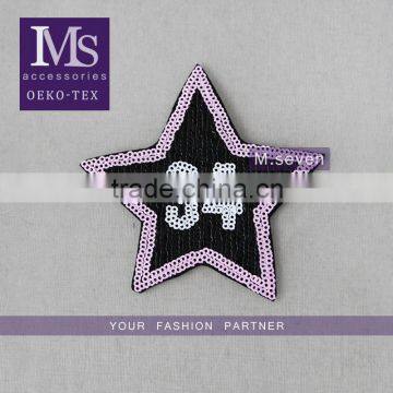 100% fashion design embroidery sequin patch with applique embroidery star patches three color design for cloting