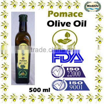 100% Pomace Olive Oil 500 ml, pomace olive oil, Natural Olive Pomace Oil Marasca glass bottle.