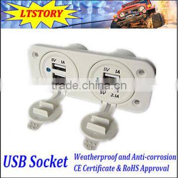 Dual 2 USB Outlet 1A & 2.1A Port Socket Charger For Car Boat Motorcycle 12 Volt photo-2