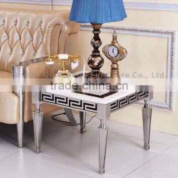 Mirrored Metal Feet Marble Top Side Table photo-4
