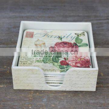 S/7 Square Plastic Coster, Rose Decal Cup Coaster Holder