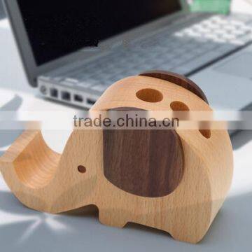 Elephant Design Wooden Desk Pen Holder photo-5