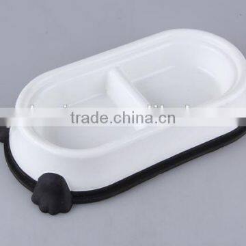 New design Plastic slip-resistant oval pet bowl with rubber bottom/dog bowl