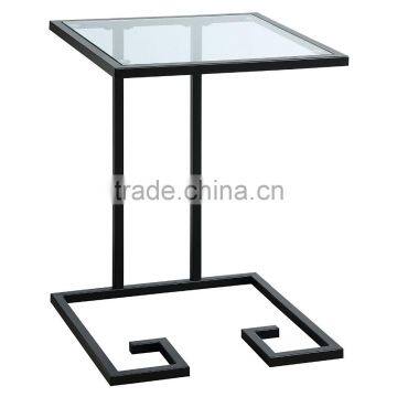 New simple design hotel furniture metal iron black display table with glass top