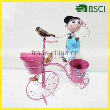 Hot selling doll with bicycle theme Vase Metal Decoration Metal low factory price