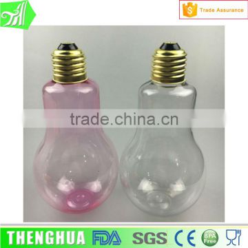 Unique Shape Plastic Light Bulb Bottle With Screw Lid For Beverage