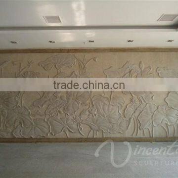 alibaba china supplier indoor decoration stone carving Lotus marble relief sculpture