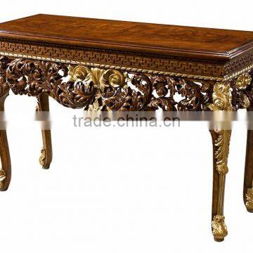 Retro Vintage English Victorian Style Finely Carved Solid Wood Veneer Replica Long Console Table With Wheels BF12-05274c photo-4