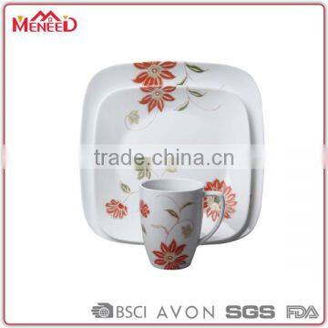 3pcs Traditional China Style Antique Matte Printing Plastic Melamine Latest Dinner Set With Popular Design
