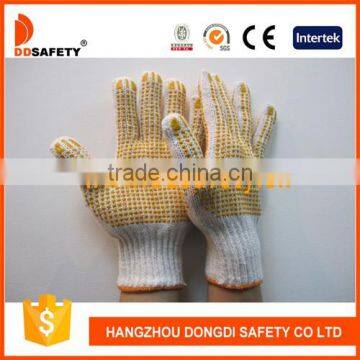 DDSAFETY Bleach Cotton Safety Working Gloves With Orange PVC Dot