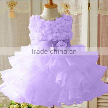 Retail !2014 New Sleeveless Waist Chiffon Dress Girls Toddler 3D Flower Tutu Layered Princess Party Bow Kids Formal Dress--1pcs photo-4