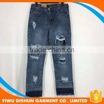 Women latest design straight pants jeans with holes