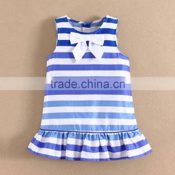 MOMANDBAB CUTE Children Dress Girls Seasides Blue White Striped Dress Childten Clothes Summer