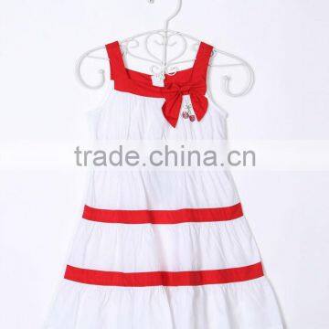 girl stripe dress 100%cotton bow dress