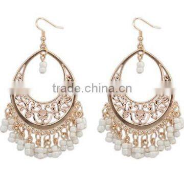 Boho Seed Bead Tassel Hoop Earrings Hollow Out Teardrop Earring Bohemian Dangle Earring photo-2